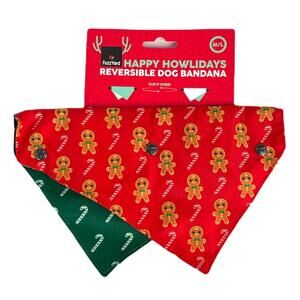 FuzzYard Christmas Candy Canes & Gingerbread Men Reversible Bandana Red Green